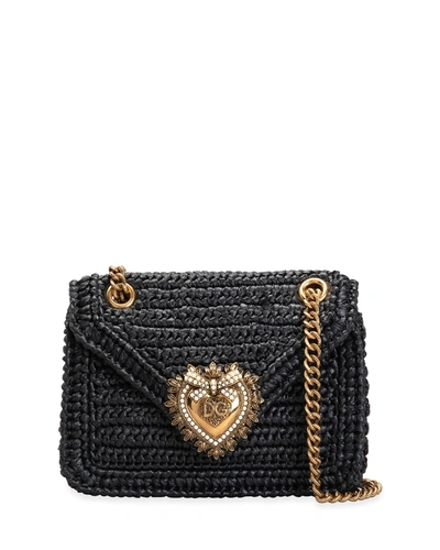 Shop Dolce & Gabbana Devotion Woven Raffia Envelope Shoulder Bag In Black