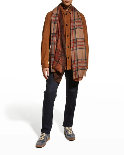 Shop Etro Men's Gradient Plaid Scarf In Brown