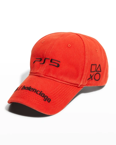 Shop Balenciaga X Playstation Men's Ps5 Logo Baseball Hat In Coral/blk