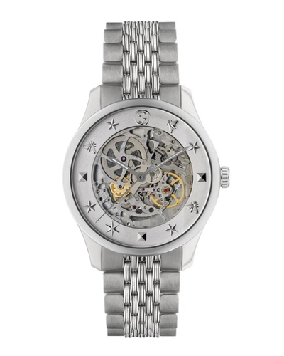 Shop Gucci Men's 40mm Skeleton Icon Bracelet Watch In White