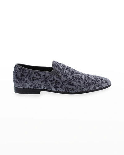 Shop Robert Graham Men's Sonoma Floral Skull-embossed Velvet Loafers In Grey