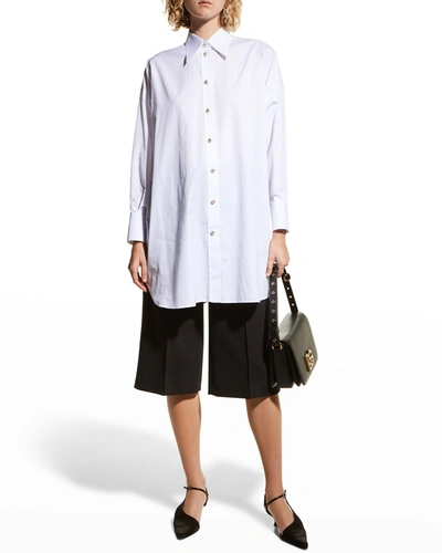 Shop Dolce & Gabbana Lace-back Oversized Shirt W/ Pearl Logo Buttons In Opticwhite