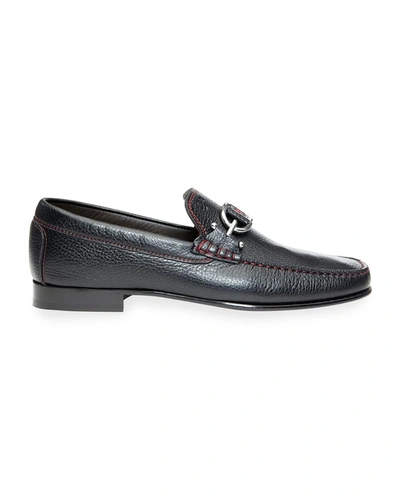 Shop Donald J Pliner Men's Dacio Contrast-stitch Loafers In Black