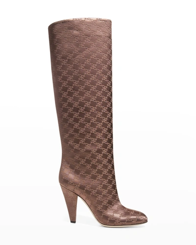 Shop Fendi 95mm Jacquard Knee Boots In Taboo