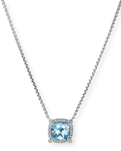 Shop David Yurman 7mm Chatelaine Pendant Necklace With Gemstone And Diamonds In Silver In Blue Topaz
