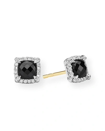 Shop David Yurman 5mm Chatelaine Pavé Bezel Stud Earrings With Gemstone And Diamonds In Silver In Black Onyx