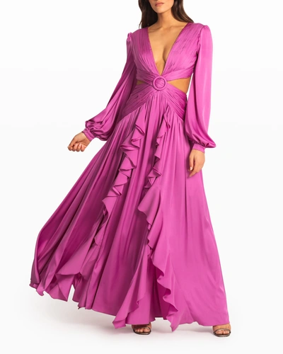 Shop Patbo Plunging Cutout Gown In Deep Purple