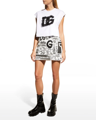 Shop Dolce & Gabbana Graffiti-print Cotton Mini Skirt In Whiteprint