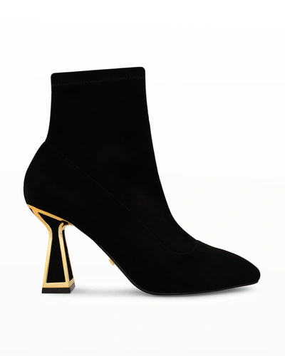 Shop Kat Maconie Willa Suede Zip Ankle Booties In Black / Gold