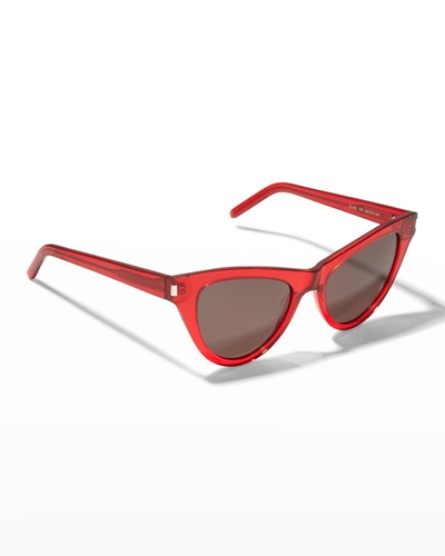 Shop Saint Laurent Acetate Cat-eye Sunglasses In 005 Red