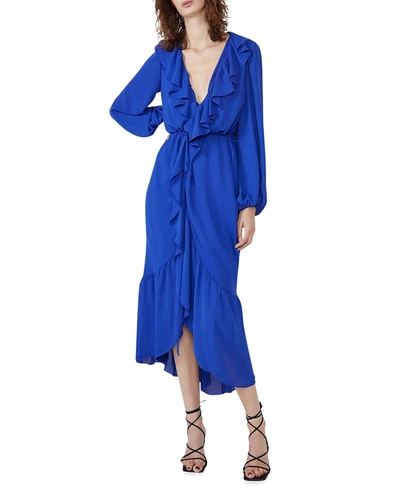 Shop Bardot Sophya Midi Frill Wrap Dress In Electric Blue