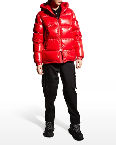 Shop Moncler Men's Ecrins Lacquer Puffer Jacket In Red