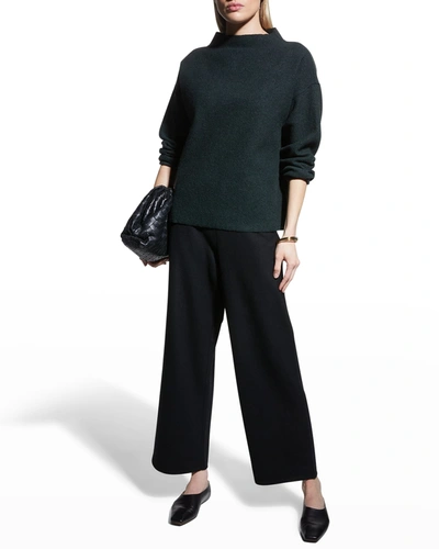 Shop Eileen Fisher Funnel-neck Boiled Wool Box Top In Ivy