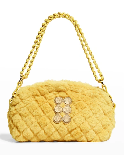 Shop Kooreloo Mini Quilted Faux-fur Pouch Shoulder Bag In Yellow