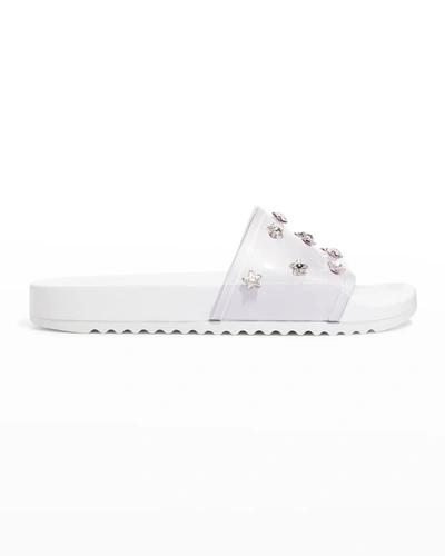 Shop Sophia Webster Dina Crystal Star Transparent Slide Sandals In White Crystal