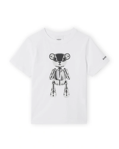 Shop Burberry Boy's Silver Chrome Bear Graphic T-shirt In White