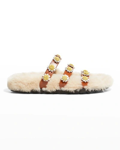 Shop Fabrizio Viti Berkley Daisy Shearling Slide Sandals In Beige