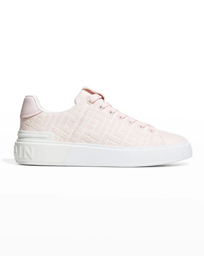 Shop Balmain B Court Monogram Jacquard Sneakers In White Pink