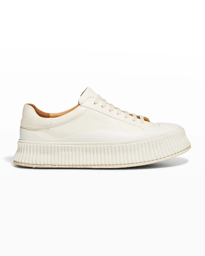 Shop Jil Sander Men's Tonal Leather Flatform Low-top Sneakers In White