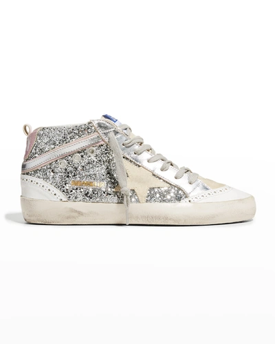 Shop Golden Goose Midstar Glitter Wing-tip Sneakers In Silver