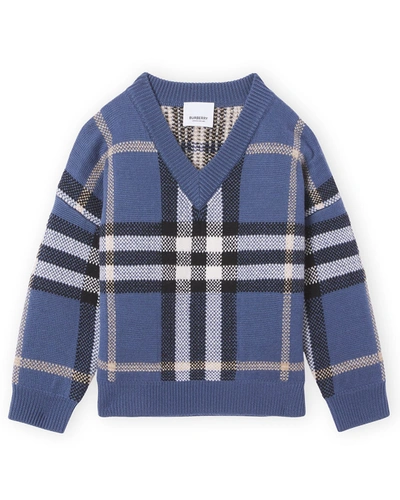 Burberry Kids' Little Boy's & Boy's Denny Check Intarsia Wool-cashmere  Sweater In Blue | ModeSens