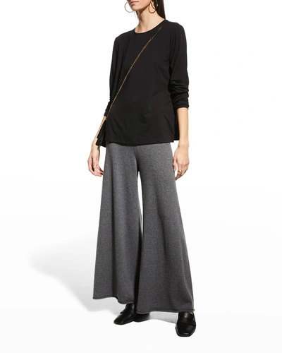 Shop Eileen Fisher Crewneck Long-sleeve Fine Jersey Top In Black
