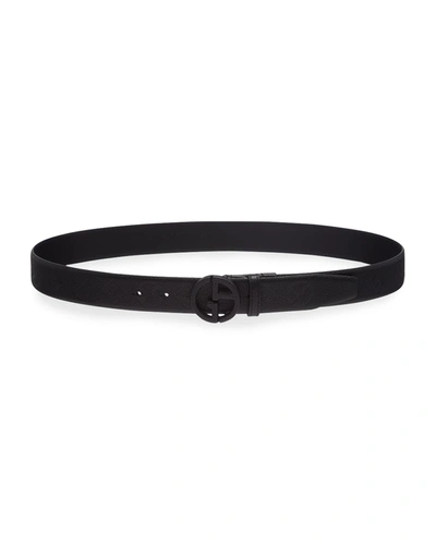 Shop Giorgio Armani Men's Ga Leather Belt In Black