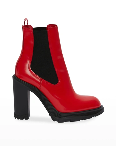Alexander Mcqueen Tread Heeled Chelsea Boots In 6496 Poppy Red Bl