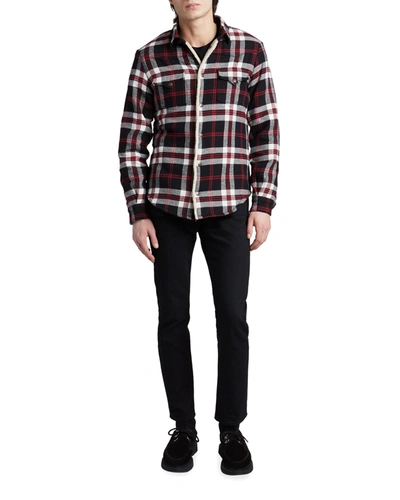 Shop Saint Laurent Men's Sherpa-lined Plaid Flannel Overshirt In Multi Red