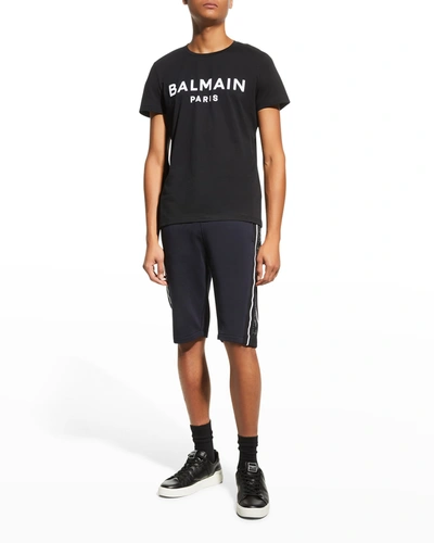 Shop Balmain Men's Flocked-logo T-shirt In Black/white