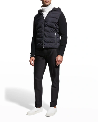 Shop Moncler Men's Puffer Knit Hooded Zip Cardigan Sweater In Black