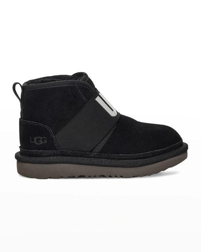 Shop Ugg Boy's Neumel Logo-strap Suede Boots, Kids In Blk