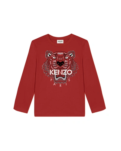 Shop Kenzo Boy's Tiger-print Jersey Long-sleeve T-shirt In 96d Grenade