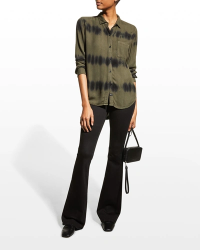 Shop Rails Hunter Printed Button-down Shirt In Olive Black Waves