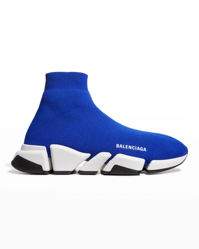 Shop Balenciaga Men's Speed Lt. 20 Knit Sock Trainer Sneakers In Blu/nero