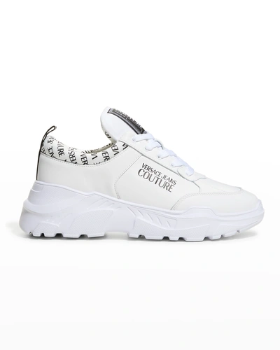 Shop Versace Jeans Couture Men's Logo Leather Chunky Low-top Sneakers In Bianco Ottico