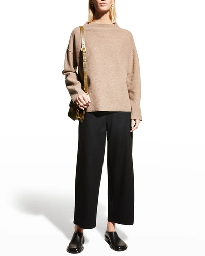 Shop Eileen Fisher Funnel-neck Boiled Wool Box Top In Barley