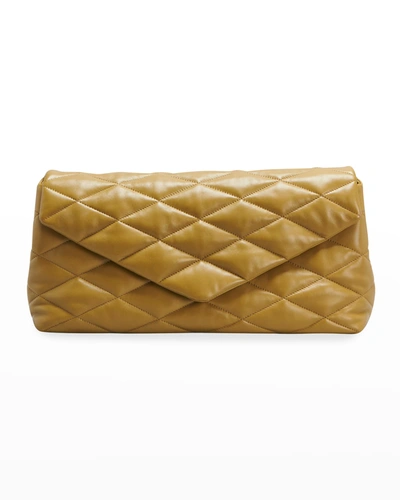 Shop Saint Laurent Sade Puffy Leather Envelope Clutch Bag In Olive Drab