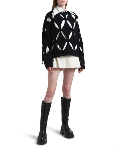 Shop Valentino Cutout Wool Sweater In Black