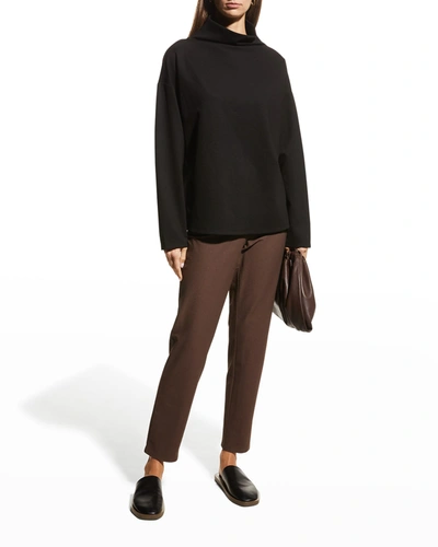 Shop Eileen Fisher Funnel-neck Stretch Ponte Box Top In Black