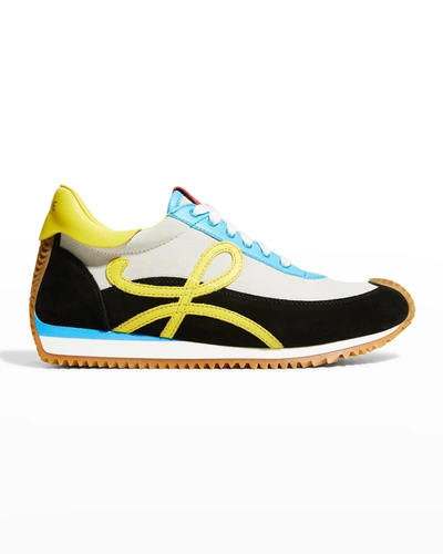 Shop Loewe Flow Colorblock Mixed Leather Retro Runner Sneakers In 1957 Soft Whitebl