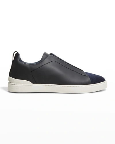 Shop Ermenegildo Zegna Men's Flannel & Leather Low-top Sneakers In Dark Blue