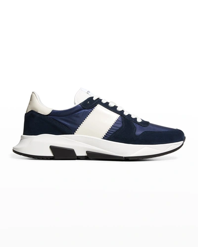 Shop Tom Ford Men's Jagga Tonal Nylon & Suede Trainer Sneakers In Navy
