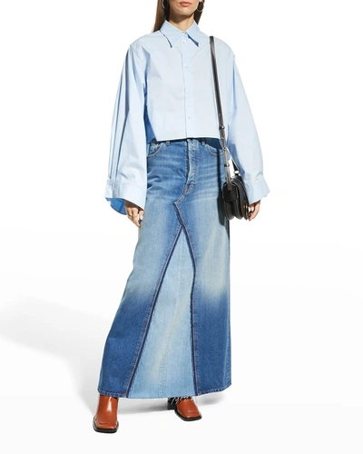 Shop Maison Margiela Two-tone Denim Maxi Skirt In Blue/denim