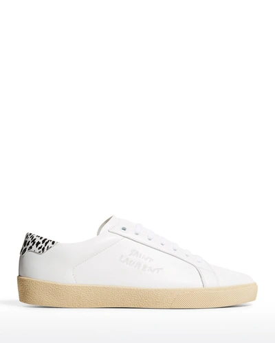 Shop Saint Laurent Men's Sl 06 Signature Logo Leather Low-top Sneakers In Opt.wht