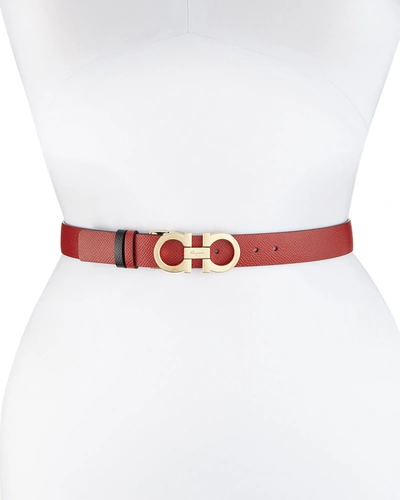 Shop Ferragamo Gancini-buckle Reversible Leather Belt In Caraway Seed/gold