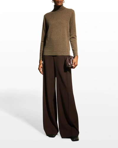 Lafayette 148 Metallic Trim Cashmere Turtleneck Sweater In Woodland Green Mu