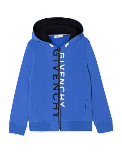 Shop Givenchy Boy's Split Logo Zip Hoodie Jacket In 81l Royal Blue