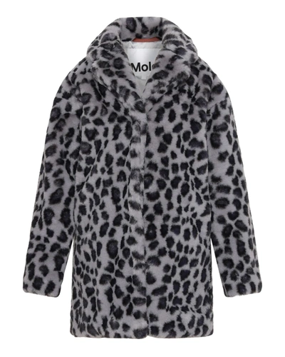 Shop Molo Kids' Haili Super Soft Faux Fur Jacket In Snow Leopard Print In Snowy Leo Fur