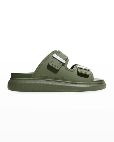 Shop Alexander Mcqueen Hybrid Slide Sandals In Khaki Slvr